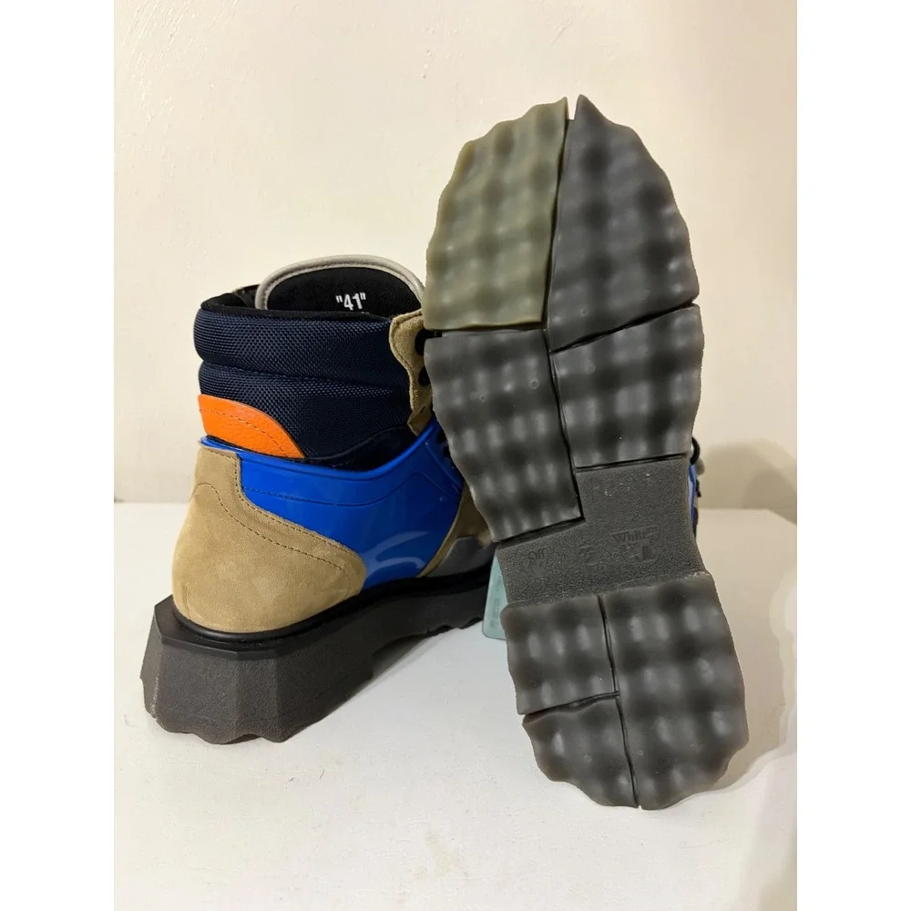 Off-White Hiking Sneaker Boots Mens Blue Tan Colorblock Sponge Sole Excellent